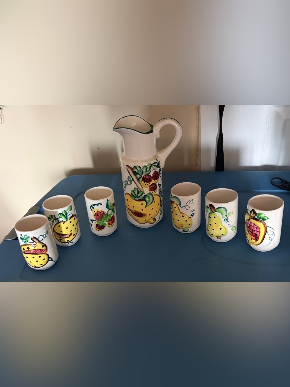 Mid-Century Vintage 7-Piece Juice Set Pitcher & 6 Cups NOS Made in Japan🇯🇵